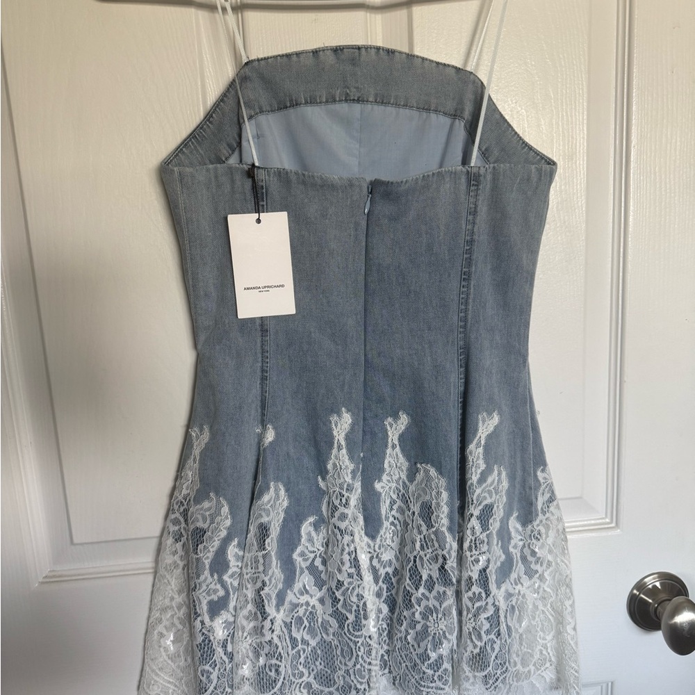 Amanda Uprichard Romilly Blue Denim White Lace Romper Skort BNWT - Picture 8 of 13